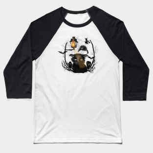 Halloween Grumpy Black Cat Baseball T-Shirt